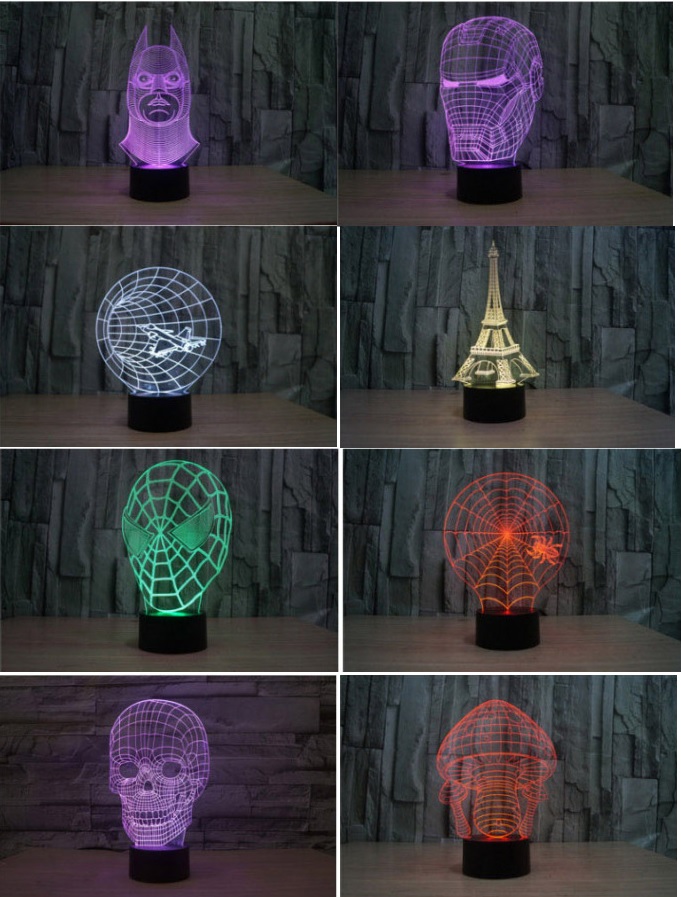 Lampu Proyektor 3D Nyala LED 7 warna Paris Tengkorak Spiderman Ironman Avengers Star Wars - 779